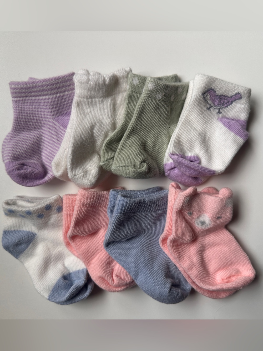 Carter’s Set of 8 Pairs of Baby Socks Purple Green Pink Blue 3-12m